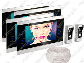 Комплект видеодомофона с 4 мониторами и 2 вызывными панелями HDcom S-104